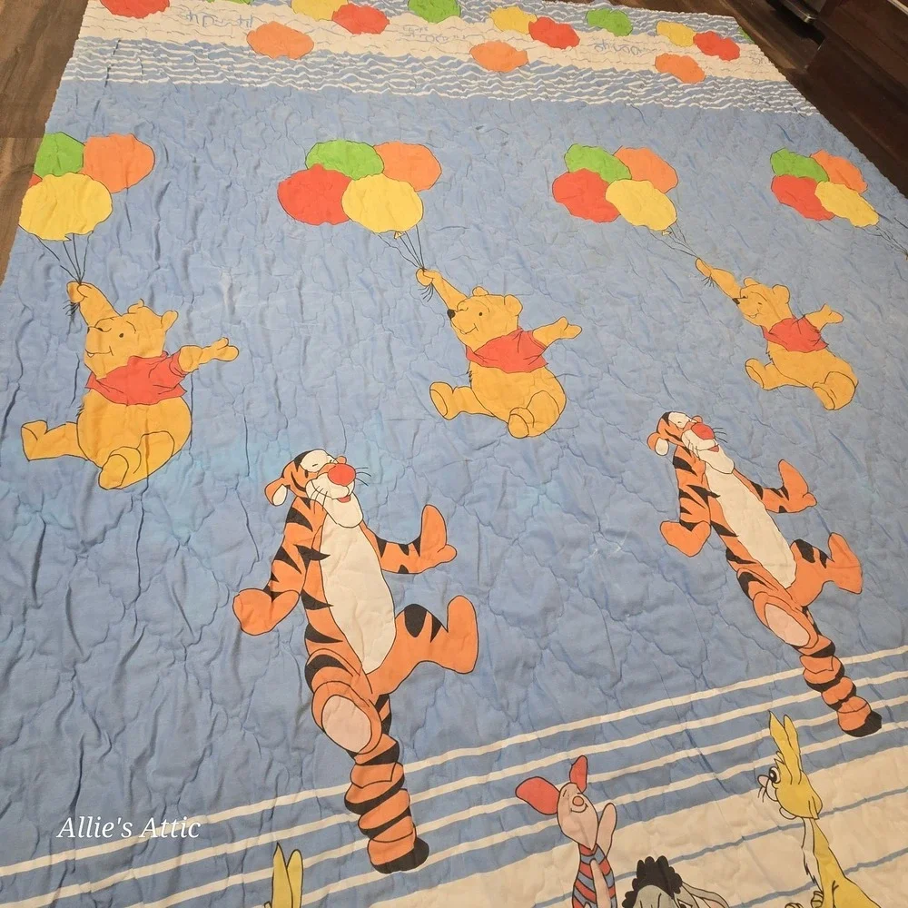 Vintage Winnie The Pooh Blanket Quilt Baby King Size Blue Tigger Duvet Cover